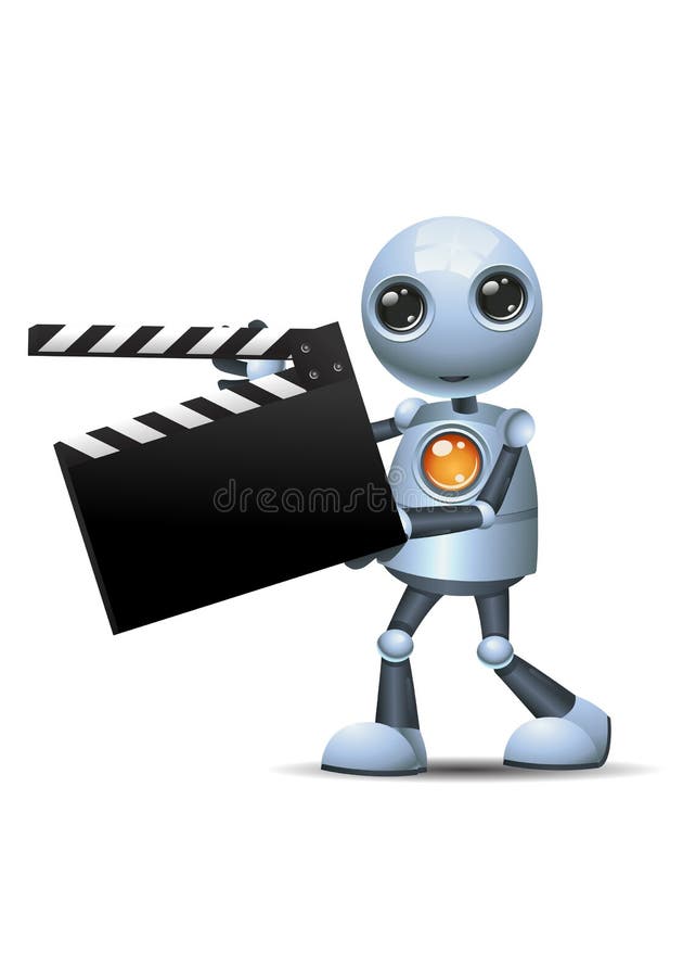 Little robot hold movie clip board vector illustration