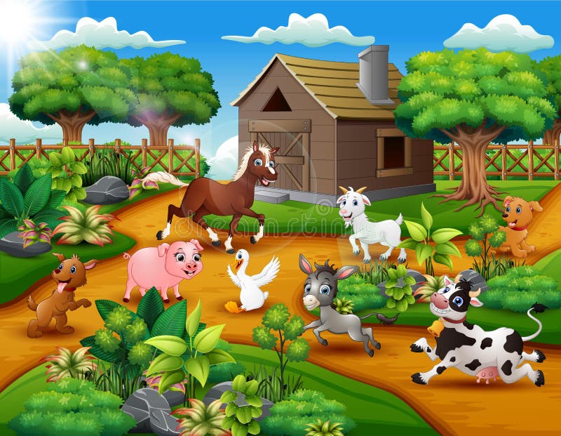 Happy Farm Animal Playing Outside the Cage Stock Vector - Illustration of  park, agriculture: 134477322