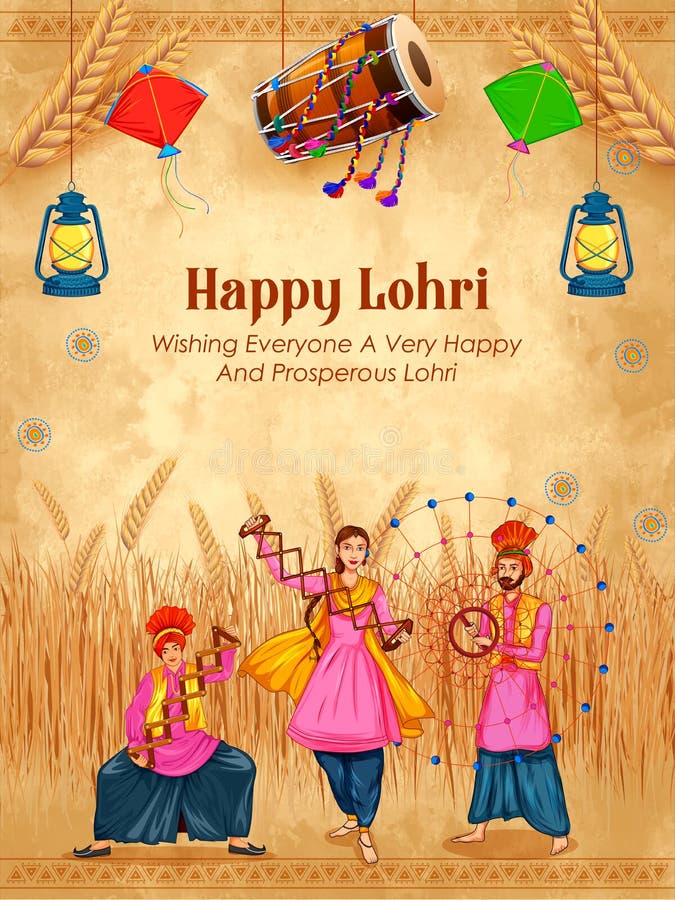 Happy Lohri Holiday Background for Punjabi Festival Stock Illustration -  Illustration of punjabi, festival: 206493369