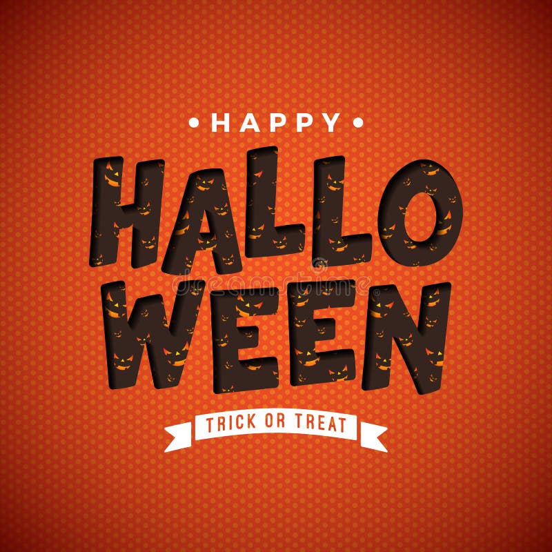 Illustration heureuse de vecteur de Halloween avec le modèle effrayant de visage dans le lettrage de typographie sur le fond oran