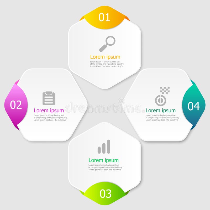 Illustration of hexagon infographic elements layout 4 steps vector background