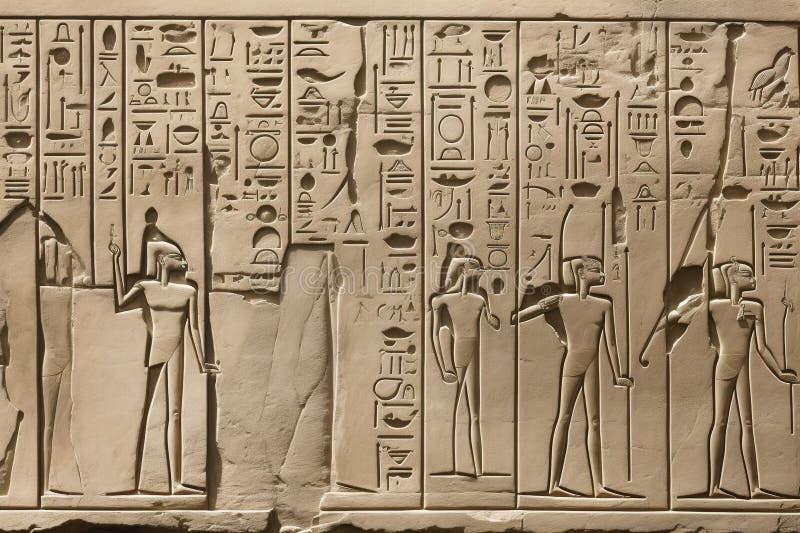Illustration, hieroglyph on the wall of ancient egypt, generative ai stock illustration