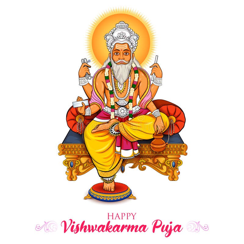 Free Vector | Hand draw hindu god vishwakarma sketch and vishwakarma puja  holiday background