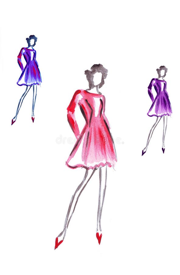 Illustration hoher Frau drei im bunten kurzen Kleid lizenzfreie abbildung Illustration hoher Frau drei im bunten kurzen Kleid lizenzfreie abbildung