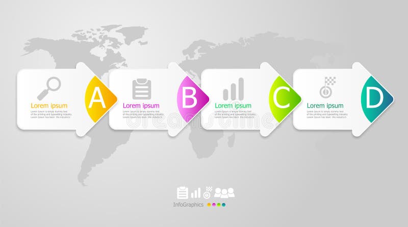 Illustration of horizontal timeline infographics 4 steps for business presentation vector flat background