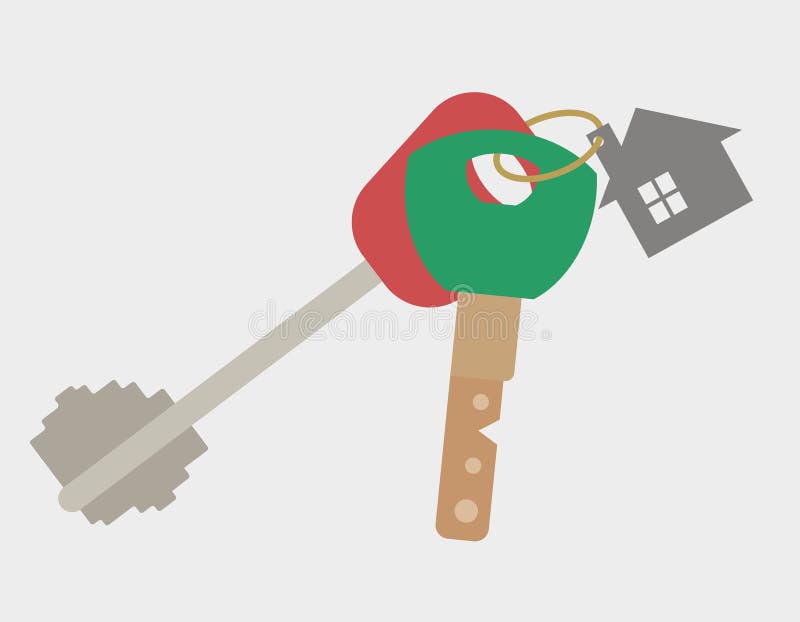 Illustration of a house key ring. Modern door keys isolated on a colored background. EPS 10. Removals symbol vectors