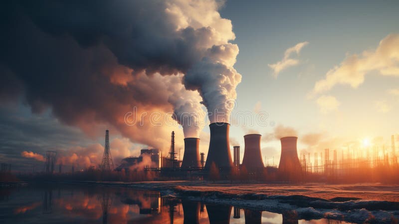 Illustration of industrial pollution as environmental disaster with smoke and fire royalty free stock images