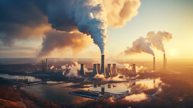 Illustration of industrial pollution as environmental disaster with smoke and fire royalty free stock photos