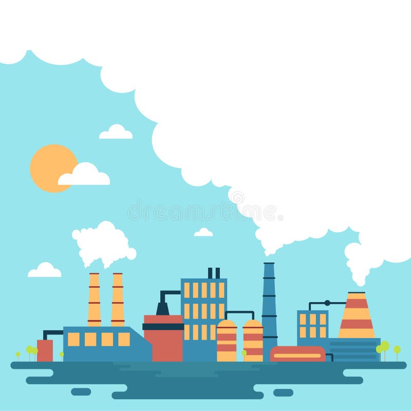 Illustration of Industrial Power Plant in Flat Style Stock Illustration