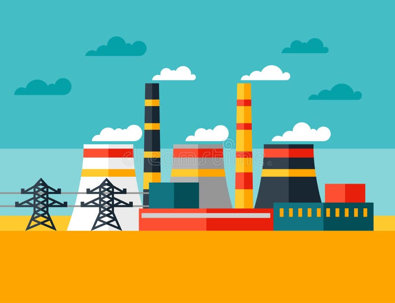 Illustration of Industrial Power Plant in Flat Stock Vector