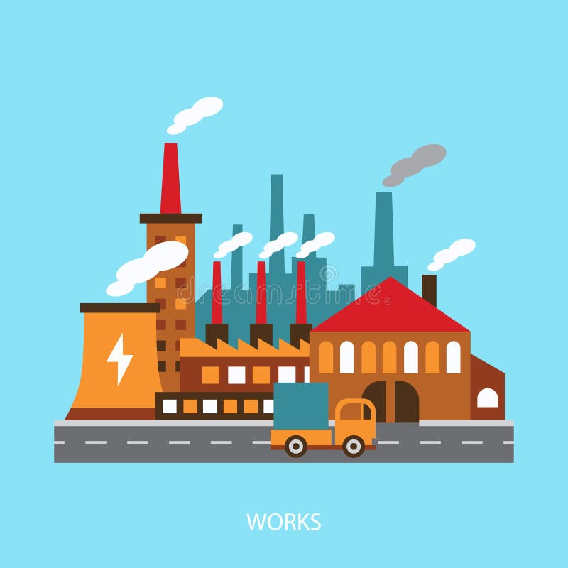 Illustration of Industrial Power Plant in Flat Stock Vector