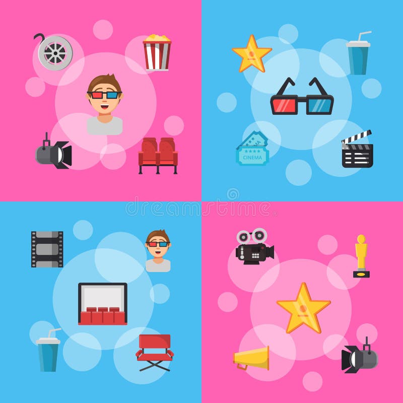 Illustration infographic de concept d'icônes plates de cinéma de vecteur illustration libre de droits Illustration infographic de concept d'icônes plates de cinéma de vecteur illustration libre de droits