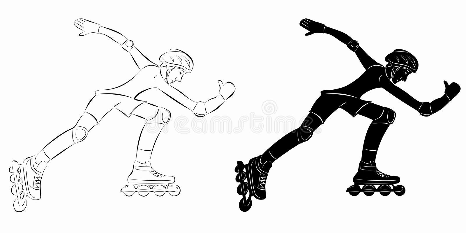 Retro Cartoon Style Drawing Of An Athlete Skater Inline Speed Skating On  Isolated Background Done In Black And White Stock Photo, Picture and  Royalty Free Image. Image 136394542.