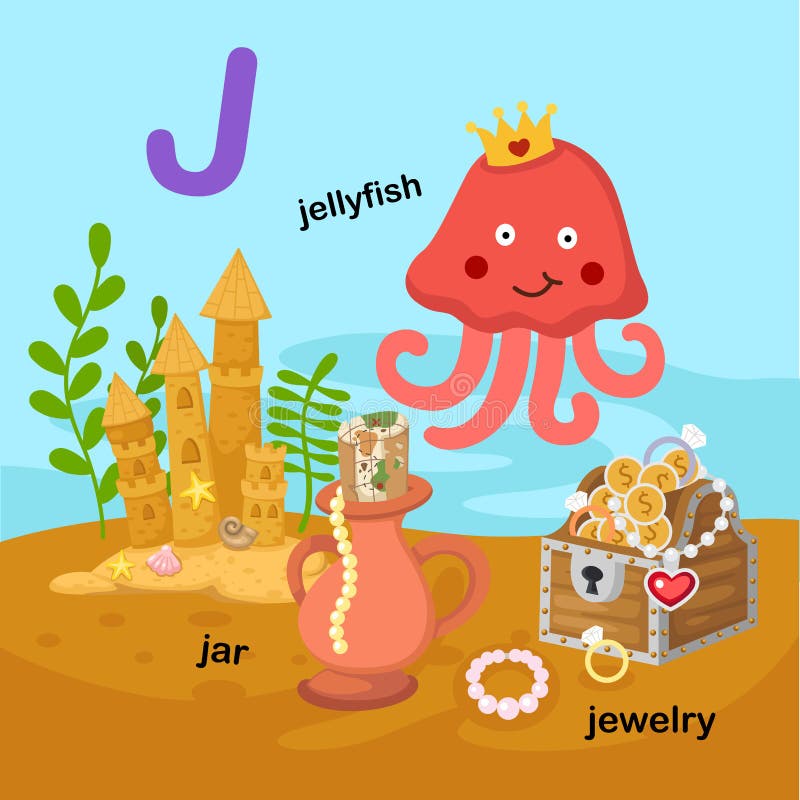 Illustration Isolated Alphabet Letter J-jar,jellyfish,jewelry stock illustration Illustration Isolated Alphabet Letter J-jar,jellyfish,jewelry stock illustration