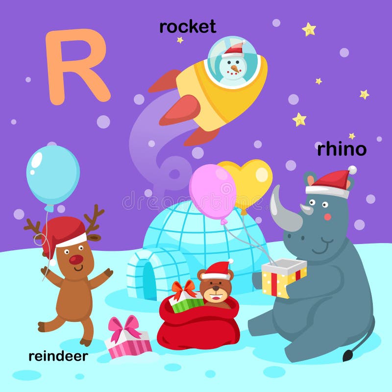 Illustration Isolated Alphabet Letter R-reindeer,rhino,rocket vector illustration