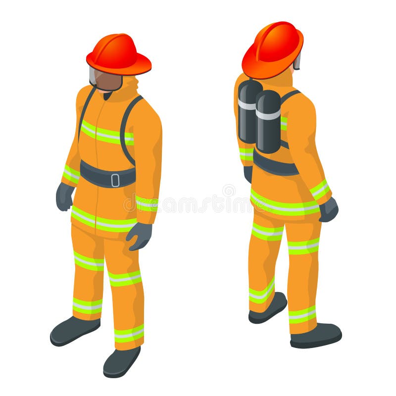Illustration isométrique de vecteur de pompier Sous la situation de danger tous les pompiers portant le costume de sapeur-pompier illustration libre de droits Illustration isométrique de vecteur de pompier Sous la situation de danger tous les pompiers portant le costume de sapeur-pompier illustration libre de droits