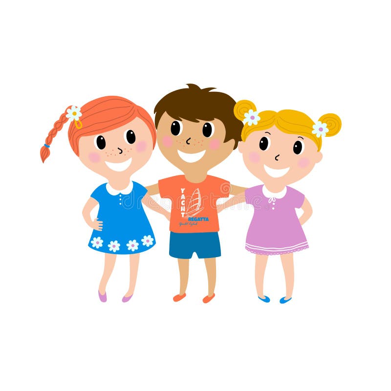 Illustration of Kid Students As Close Friends. Happy Kids Best Friends.  Vector Illustration in Cartoon Style Isolated on White Stock Illustration -  Illustration of childhood, hands: 166324671
