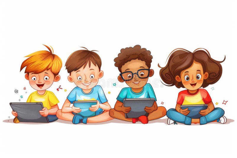 Children Engaged with Educational Technology Stock Illustration - Illustration of education, classroom: 380485856