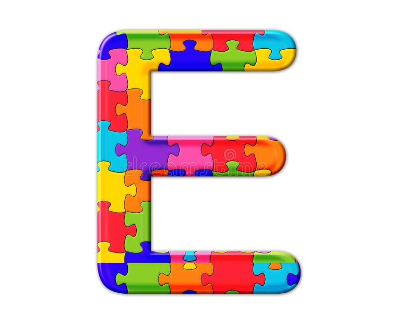 Illustration of the letter E of colorful puzzles on an isolated background