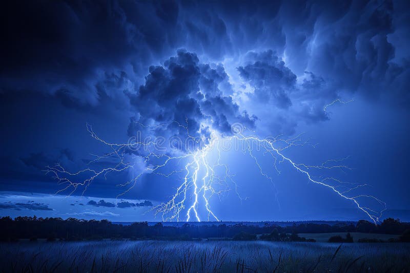 Lightning and thunder in the sky, dark blue background, closeup, lightning flash, lightning bolt, lightning light effect, hig stock illustration