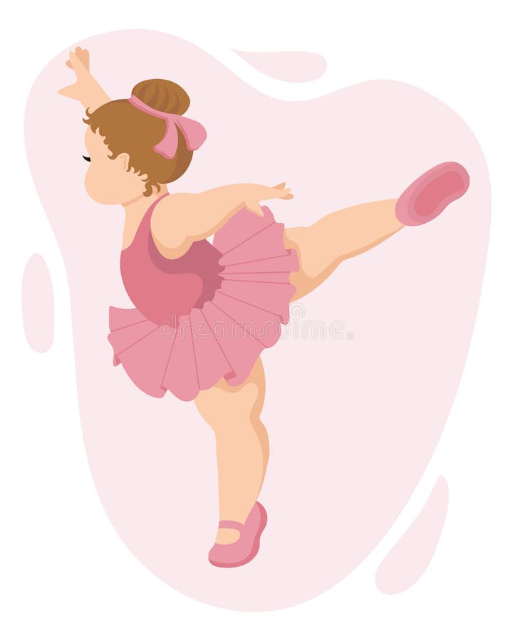 Illustration, a little full girl ballerina in a pink dress and pointe shoes. Girl dancing. Print, cartoon illustration vector illustration