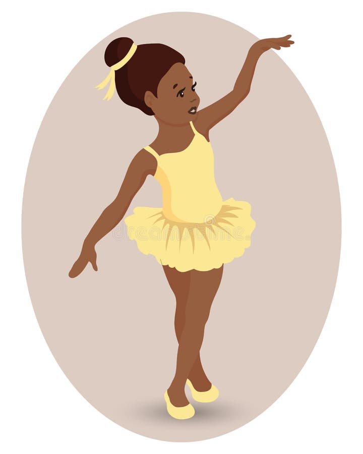 Illustration, a little girl ballerina in a yellow dress and pointe shoes. Dancing girl. Print, clip art royalty free illustration