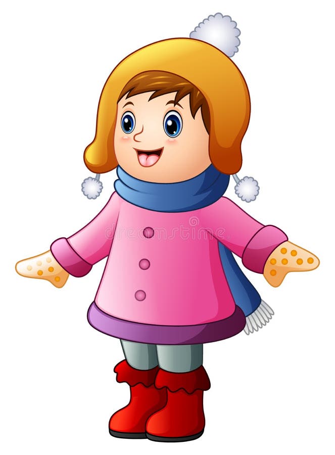 Cute Child Girl In Winter Clothes Playing With Stock Vector ...
