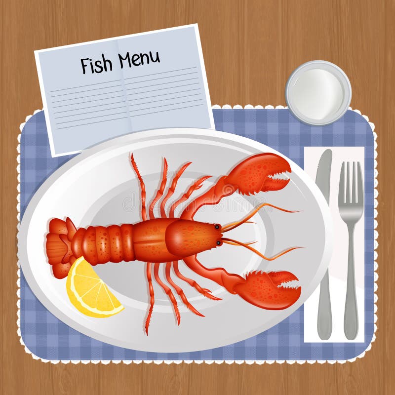 Illustration of Lobster in the Plate Stock Illustration Illustration