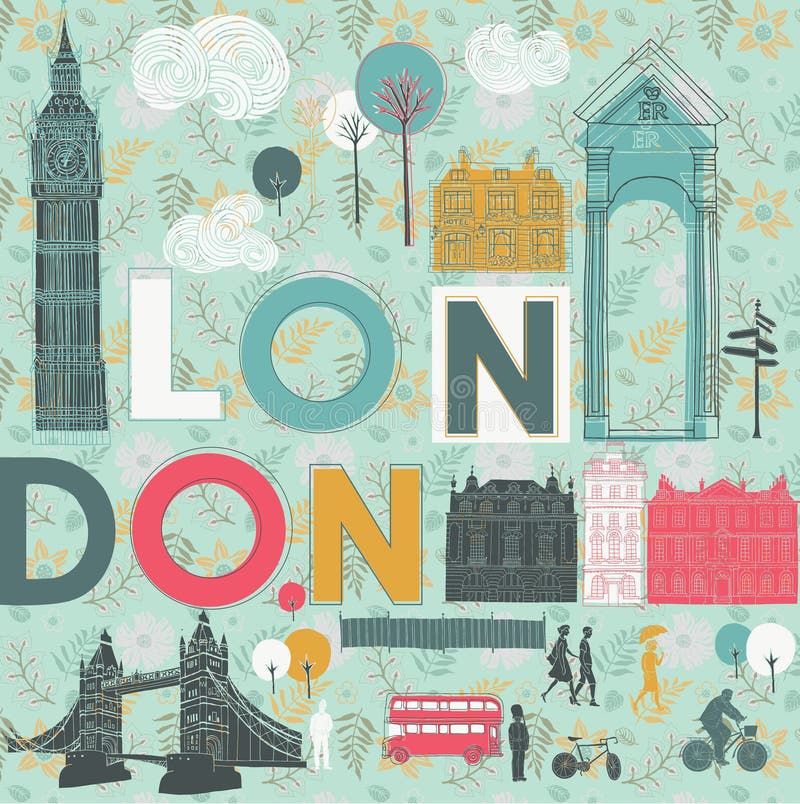 Map of London with Landmarks Stock Illustration - Illustration of ...