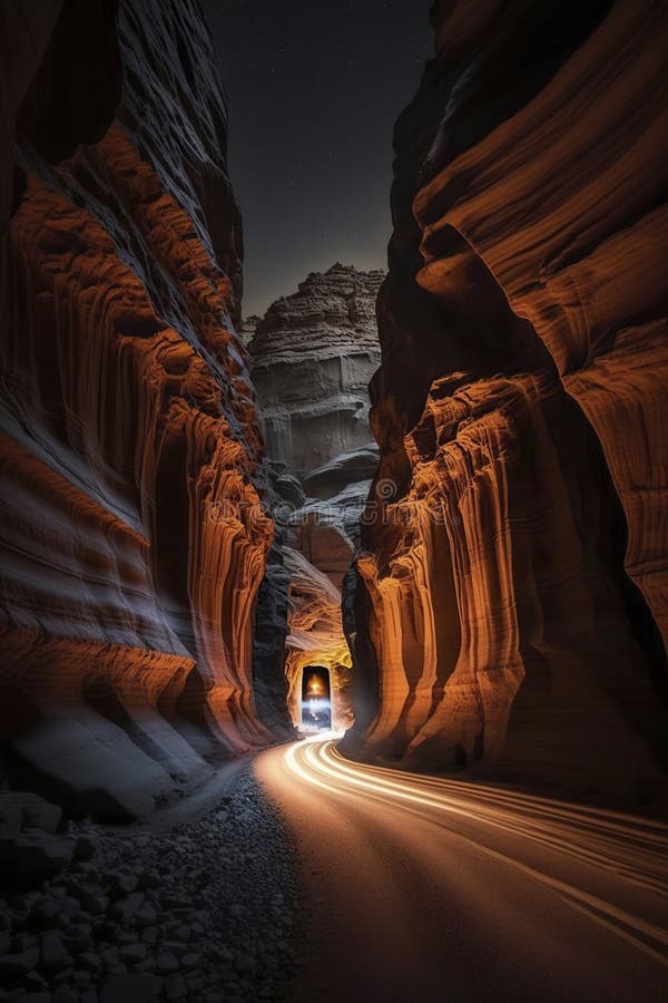 Illustration, long exposure petra jordan, generative ai royalty free illustration