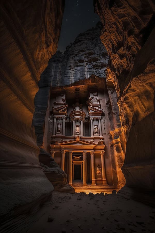 Illustration, long exposure petra jordan, generative ai royalty free illustration