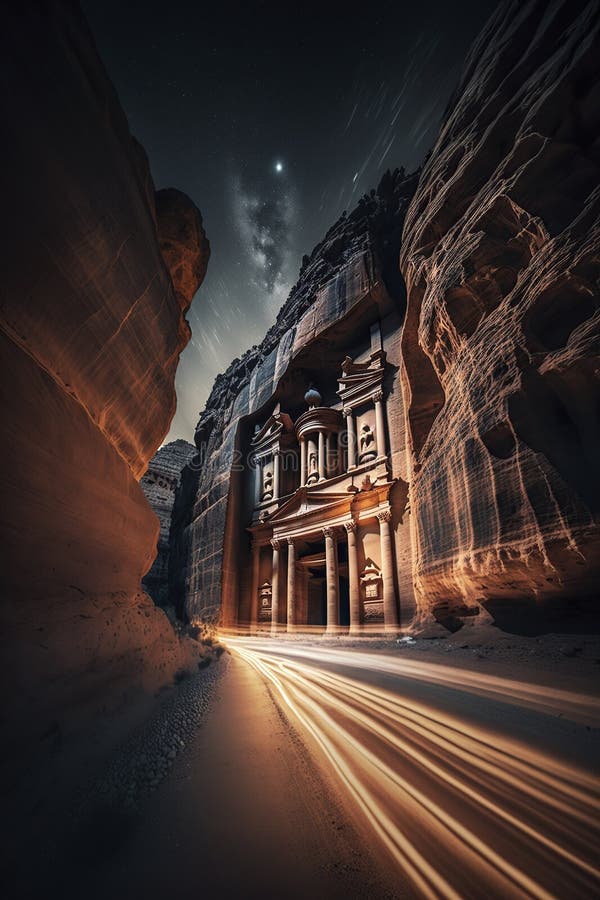 Illustration, long exposure petra jordan, generative ai vector illustration
