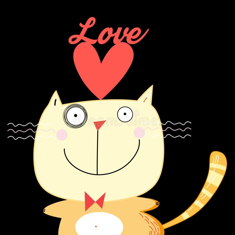 Illustration with love cat stock vector. Illustration of drawing 73565773
