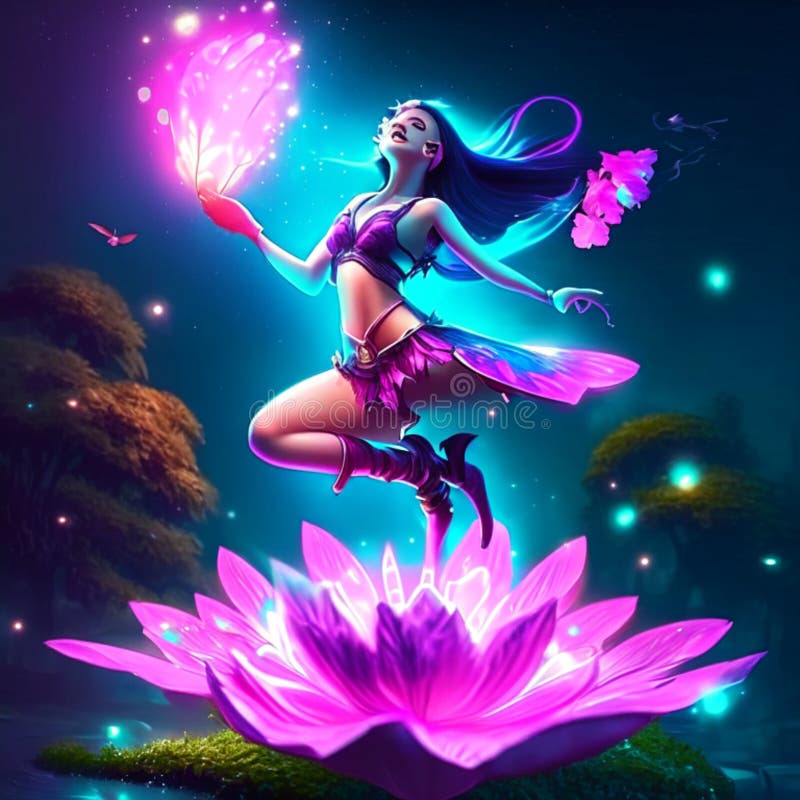 Illustration of a magic fairy with a magic wand on a lotus flower Generative AI  Generative AI design for Instagram, Facebook wall painting