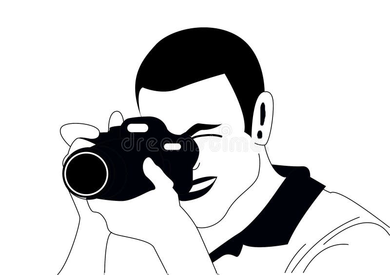 Illustration for Man Holding Camera in Black and White Stock