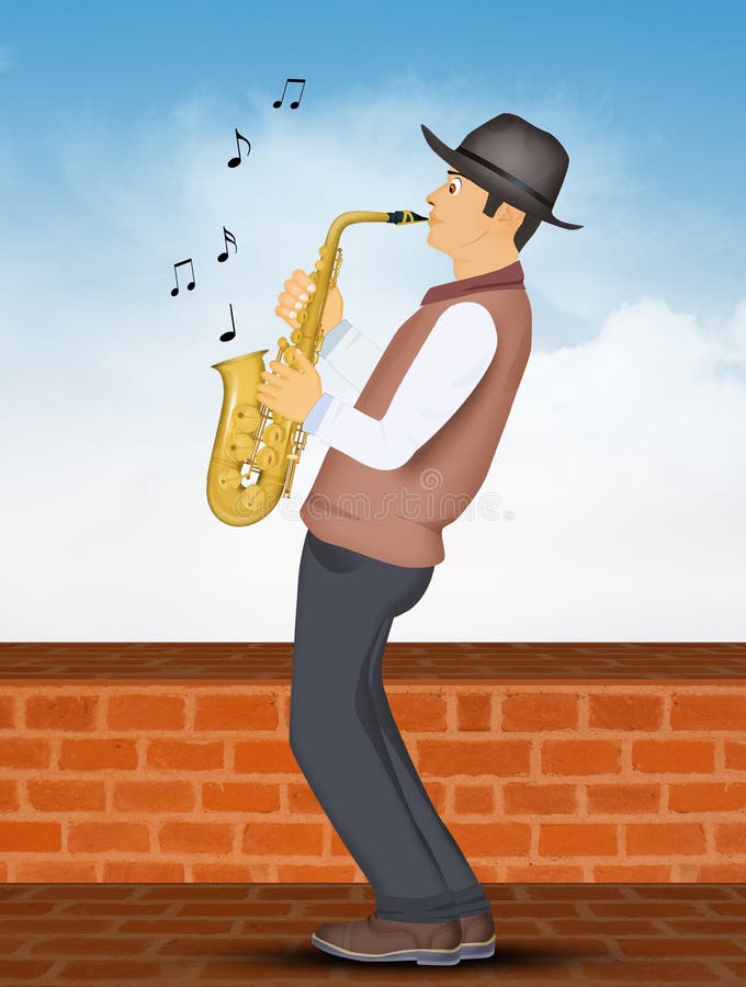 A Man Plays The Saxophone. Vector Drawing Stock Vector Illustration of musician, perform