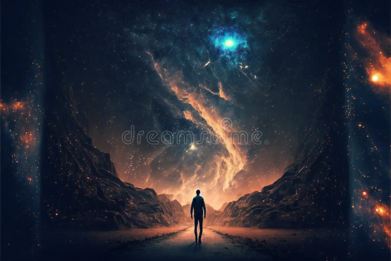 Man Walking through the Universe, Creative Digital Illustration