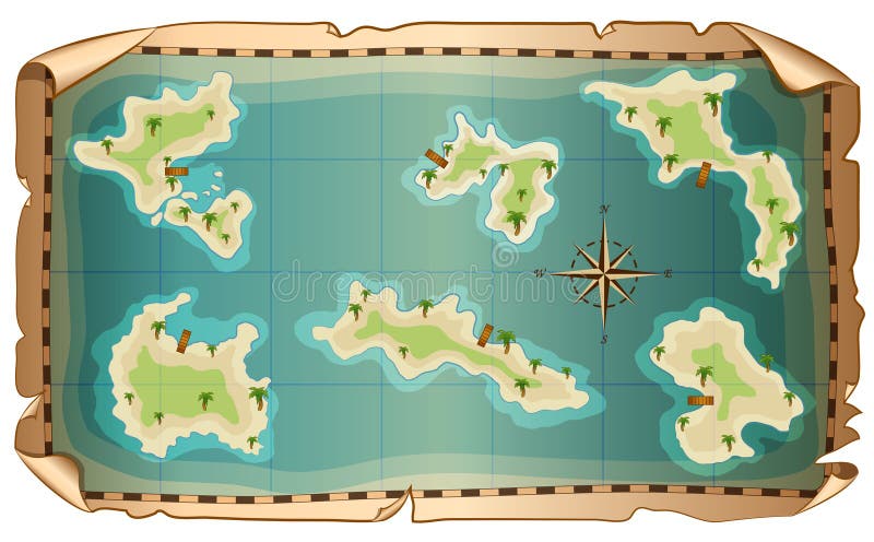 Illustration of map of pirate with islands stock illustration