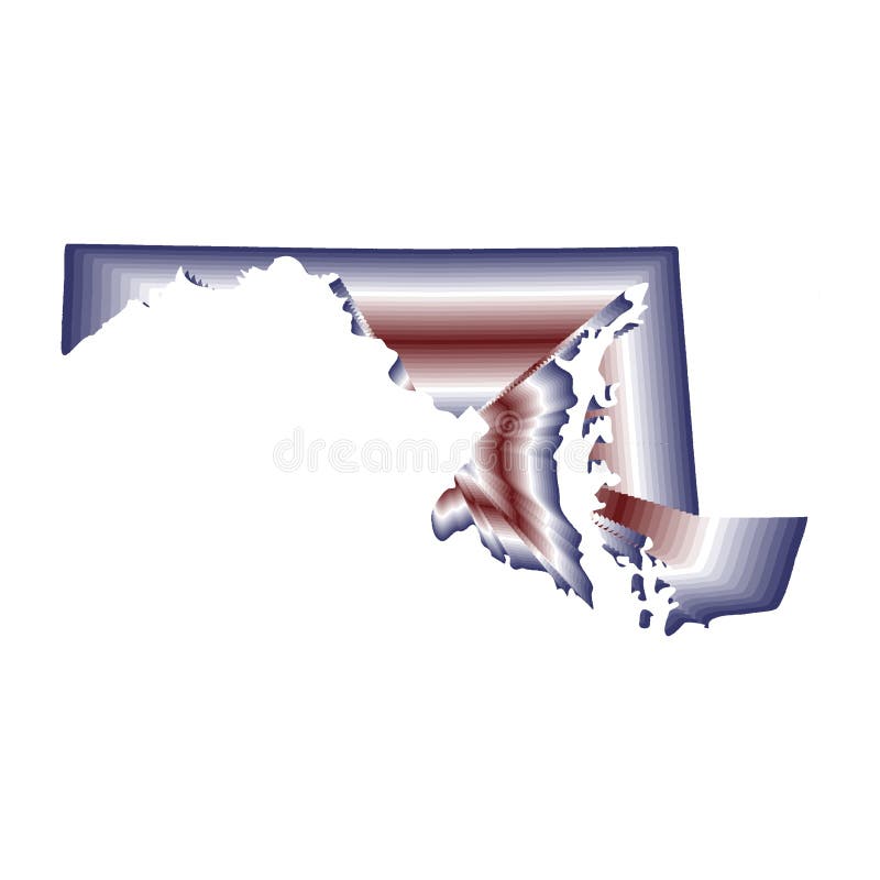 Illustration of the Maryland State Map with Red, Blue and White Color
