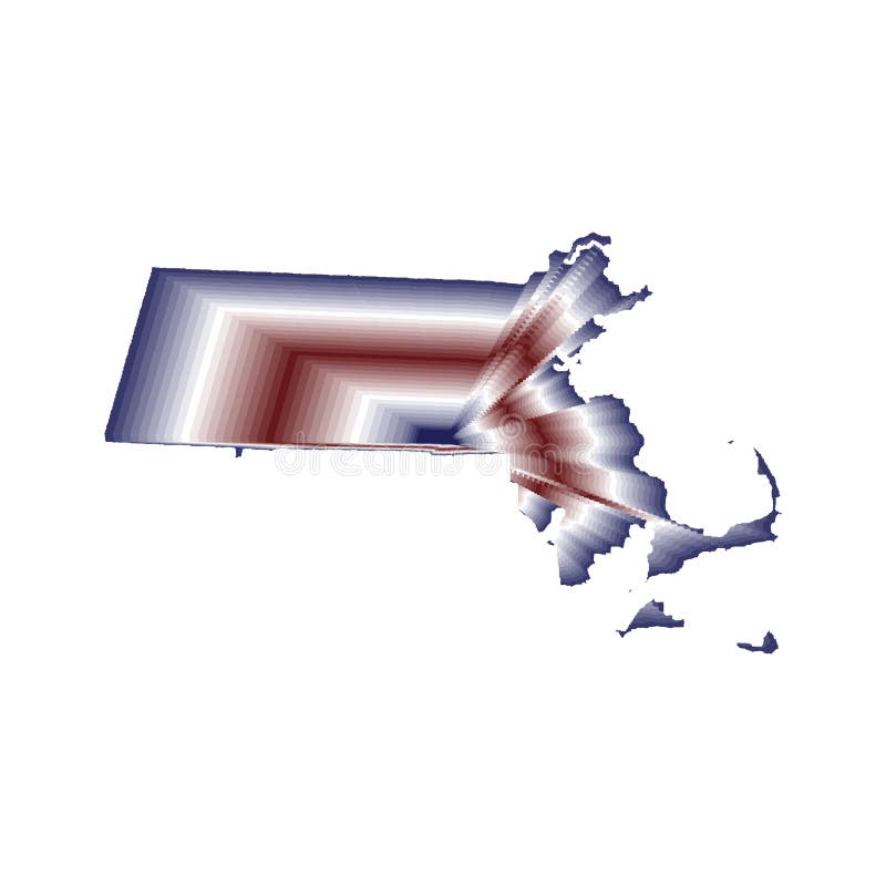 Illustration of the Massachusetts State Map with Red, Blue and White
