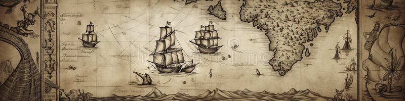 Illustration, medieval nautical map, website header, ai generative stock illustration