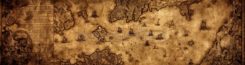 Illustration, medieval nautical map, website header, ai generative royalty free illustration