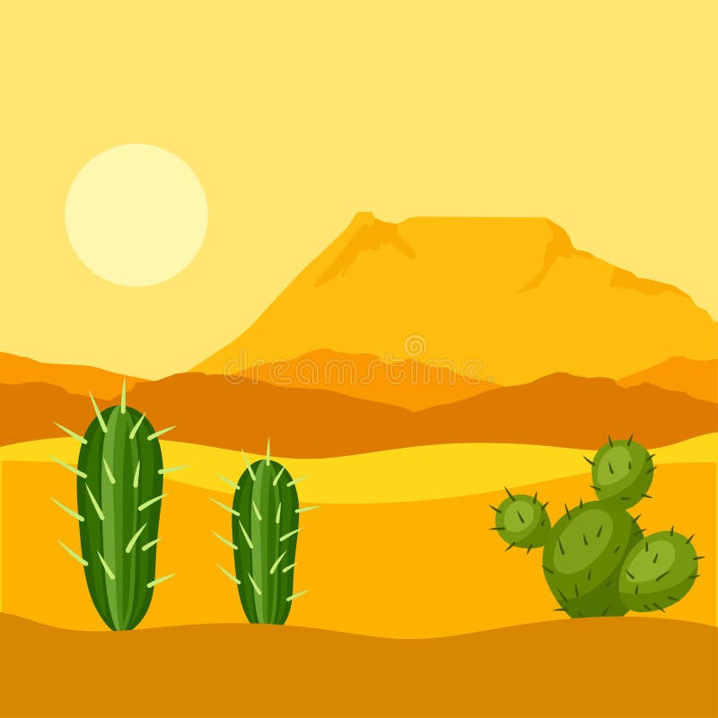 Illustration of Mexican Desert with Cactuses and Stock Vector -  Illustration of colorful, simplicity: 60890631
