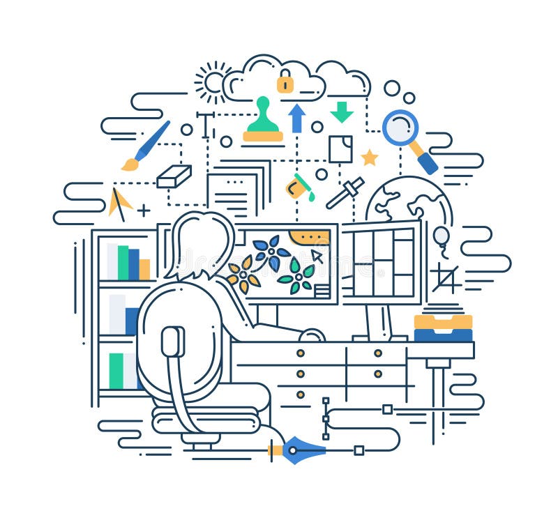 Illustration of modern line flat design stock illustration