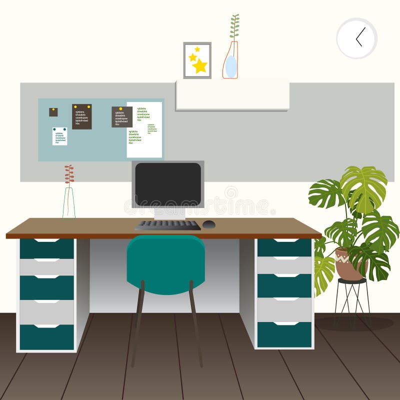 Illustration of Modern Office Cabin Interior Stock Vector - Illustration of  furniture, green: 229009530
