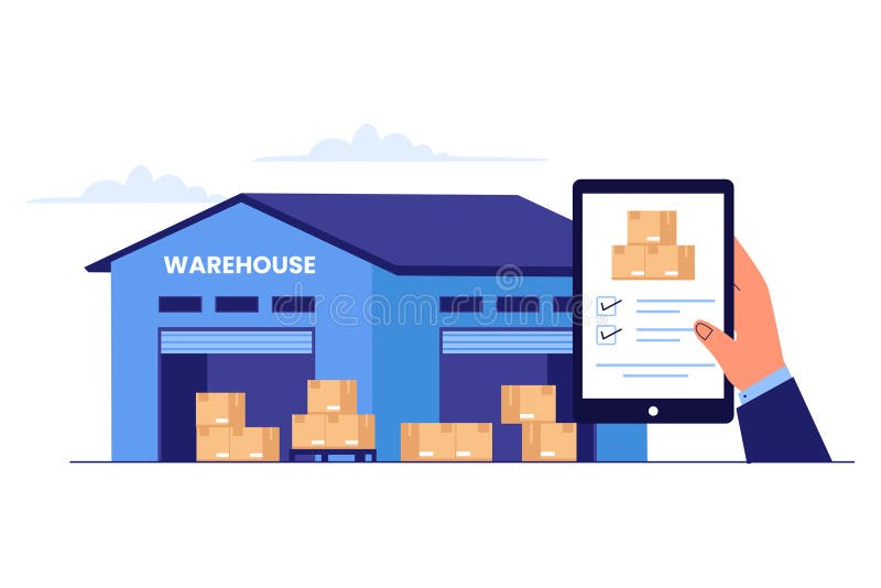 Illustration of Modern Warehouse Management System (WMS) Mobile App vector illustration