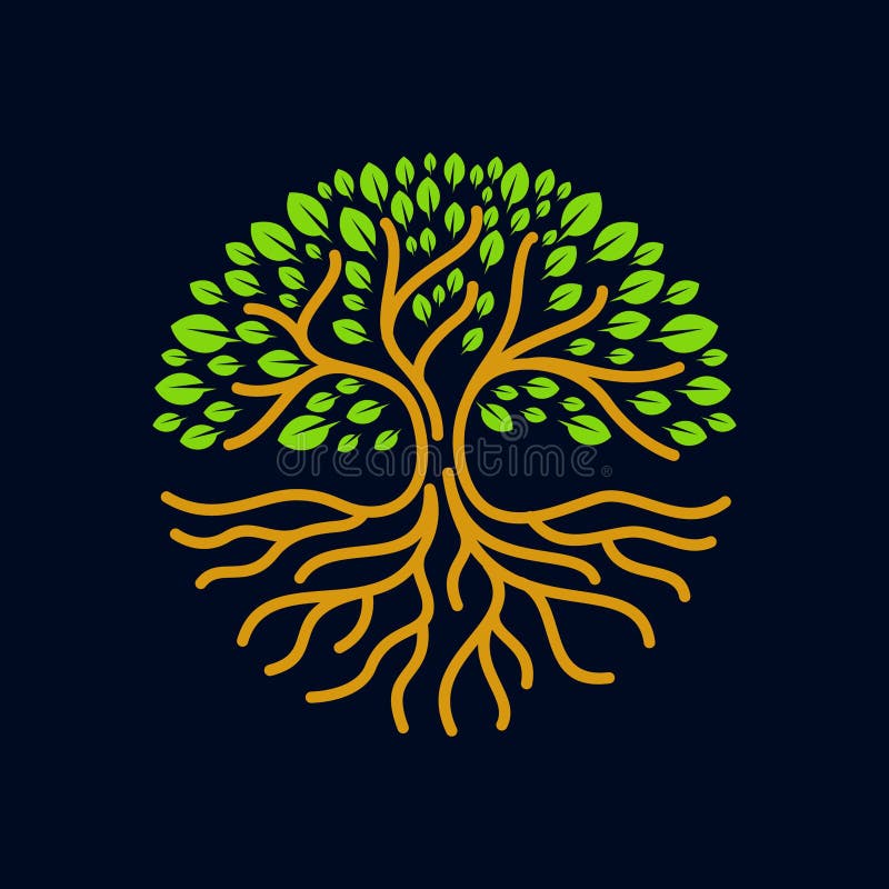 Illustration moderne de vecteur d'insigne de logo de cercle de racines d'arbre