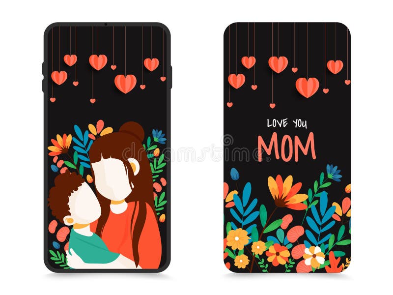 Illustration of Mother and Child. Beautiful Mobile Wallpaper or Back Cover  Design Set for Mother `s Day Stock Vector - Illustration of mother, child:  181666082