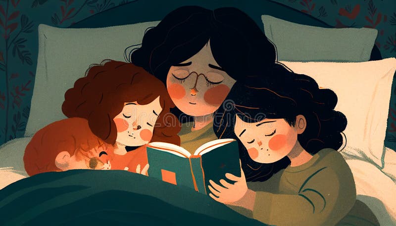 Illustration Mother Mum Reading Fairy Tale Book To Child Daughter at ...