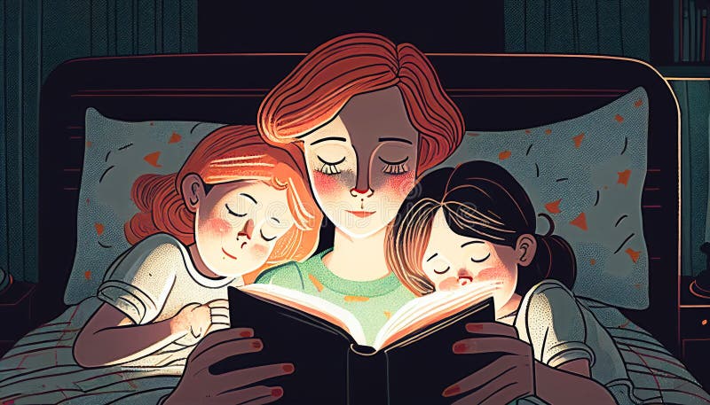 Illustration Mother Mum Reading Fairy Tale Book To Child Daughter at ...